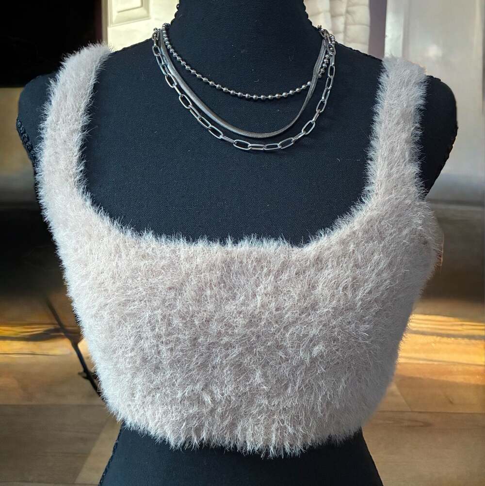 * Anthropologie*Endless Rose Fuzzy Crop Tank Top-NWOT-Size S
